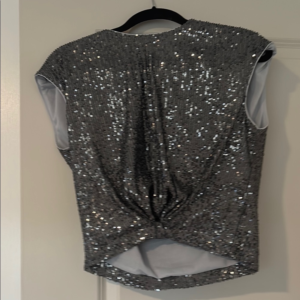 Gray Sequin Cut-Out Blouse